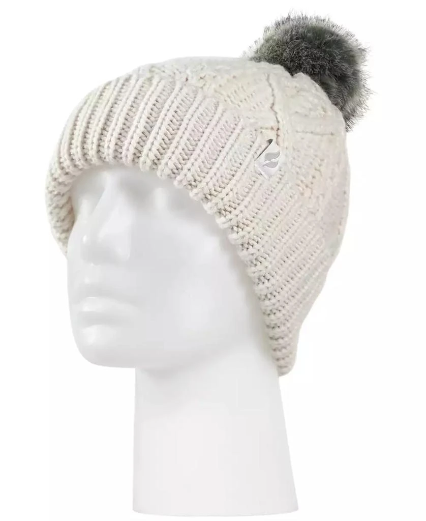 Heat Holders Brina Solid Cable Knit Roll Up Pom-Pom Hat 1