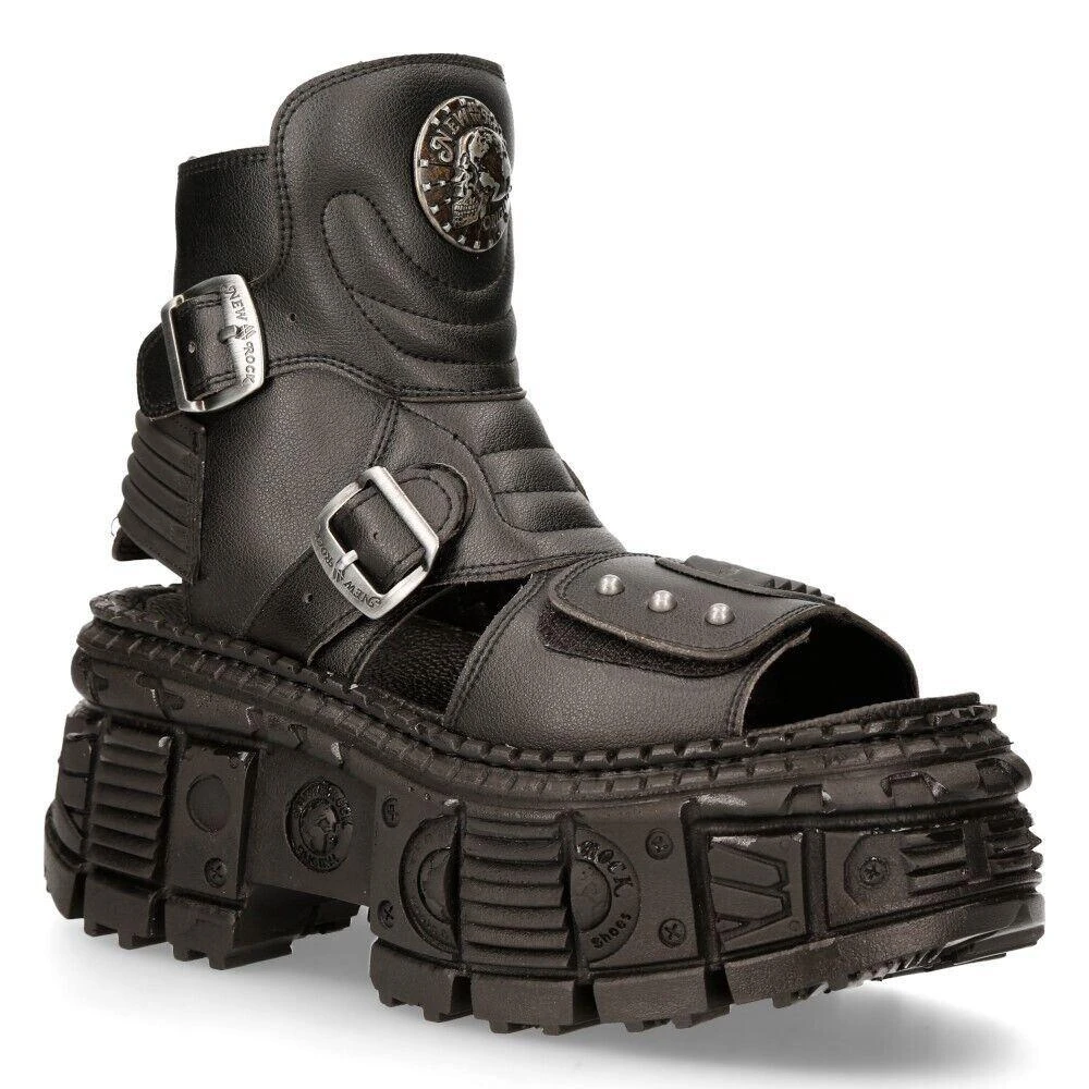 NewRock Black VEGAN Leather Boot Sandals-BIOS106-V3 3