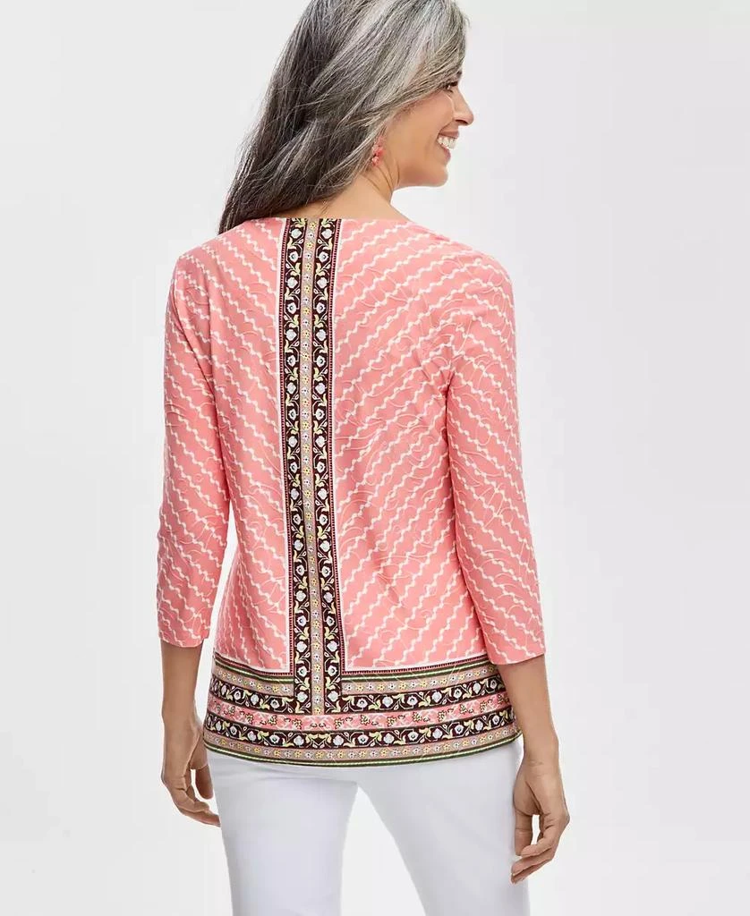JM Collection Petite Border-Print 3/4-Sleeve Top, Created for Macy's 4