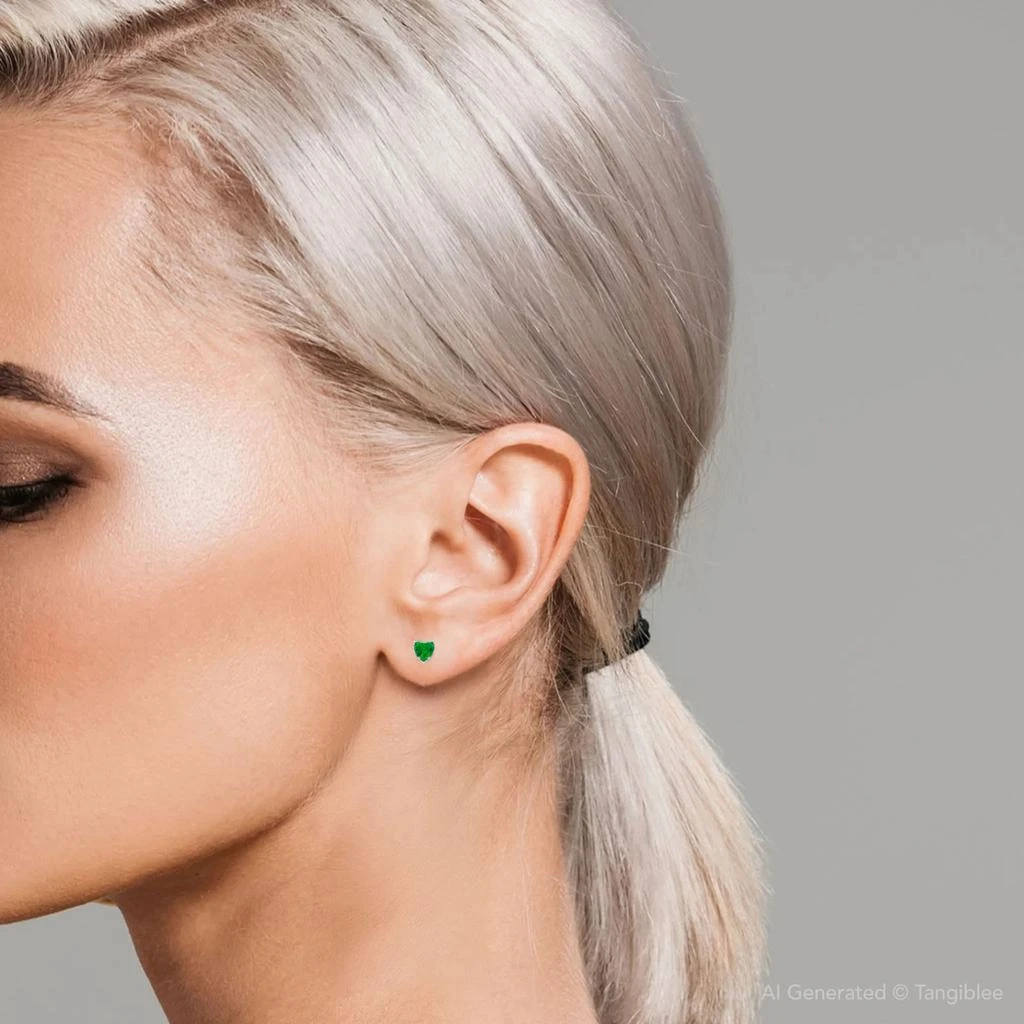 Pompeii3 1Ct Emerald Heart Studs in 14k White, Yellow, or Rose Gold Earrings 3