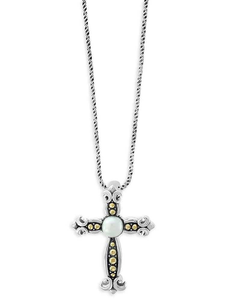 Effy Two Tone Sterling Silver, 18K Yellow Gold 
6MM Round Freshwater Pearl Pendant Necklace