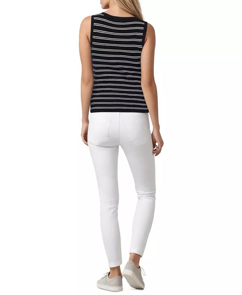 Three Dots Women's Olive Striped Sleeveless Knit Top