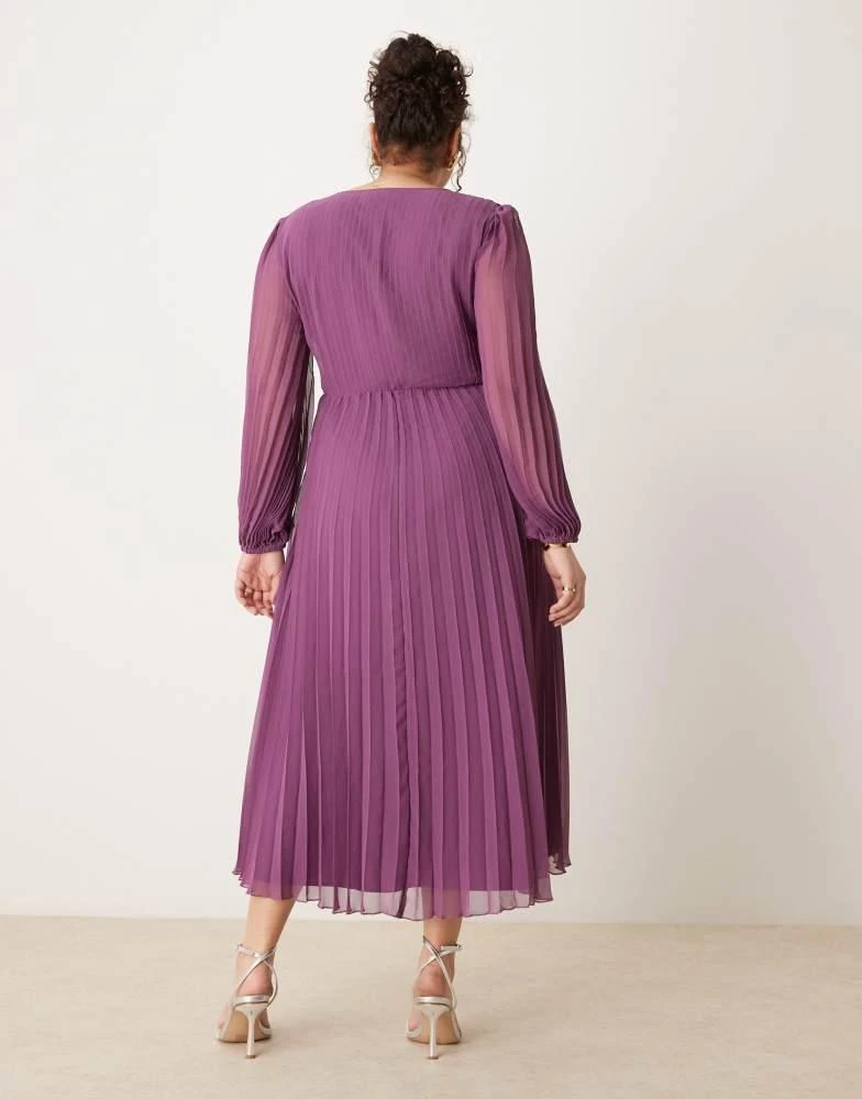 ASOS ASOS DESIGN Curve twist detail wrap front pleated midi dress in purple 2
