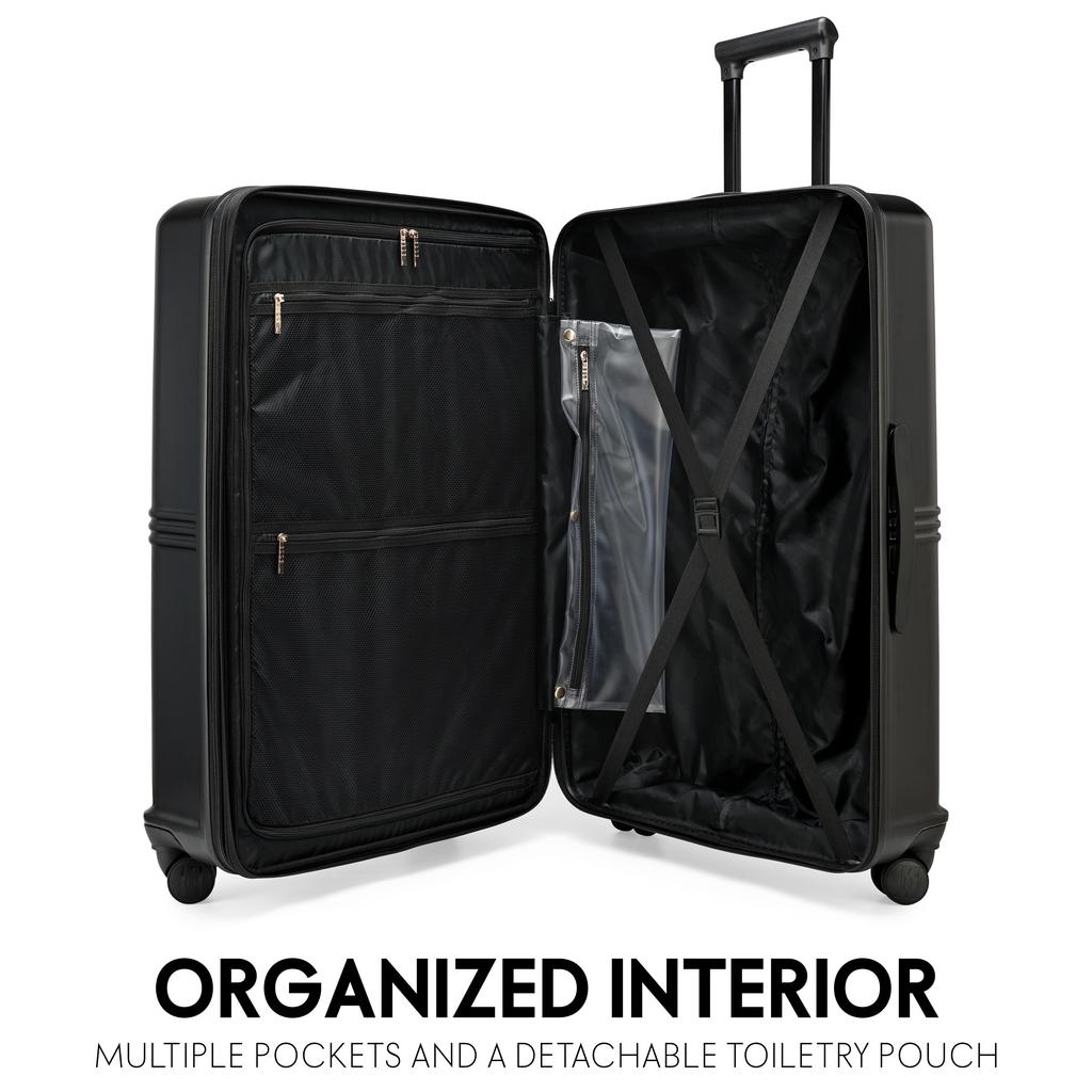 ELLE Expedition 3 Piece Expandable Polycarbonate Spinner Luggage Set | Black