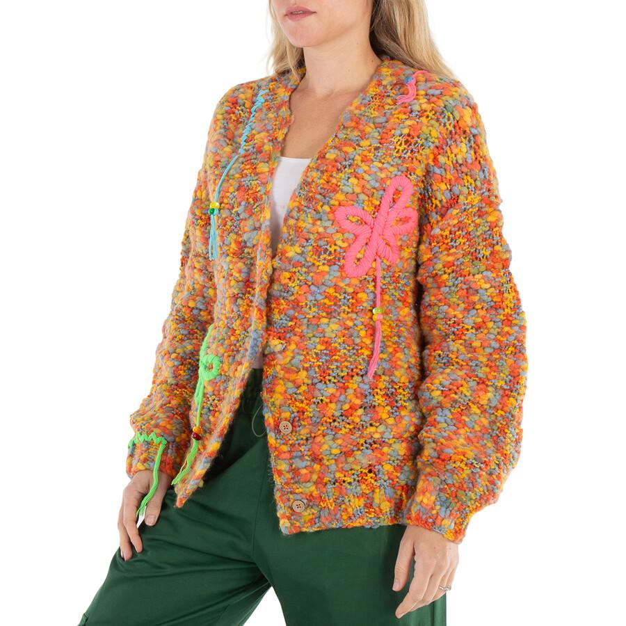 MIRA MIKATI Ladies Multi Floral-Embroidered Open-Knit Cardigan