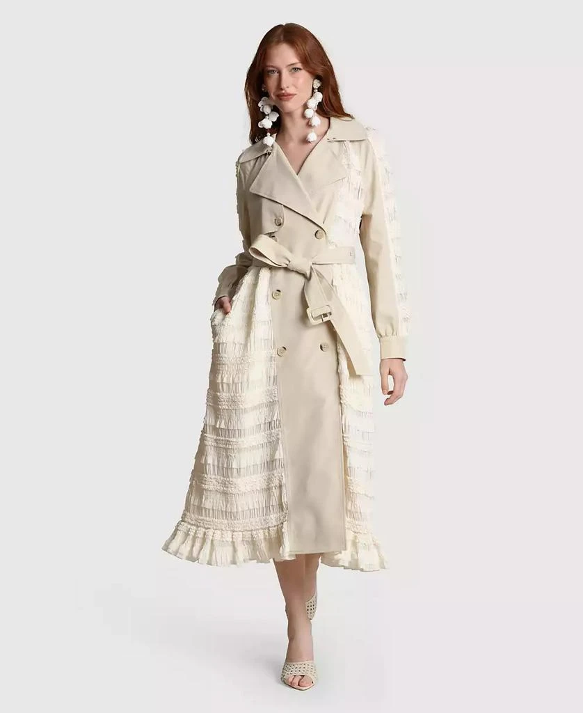 Avec Les Filles Women
s Spread Collar Tulle Trench Coat