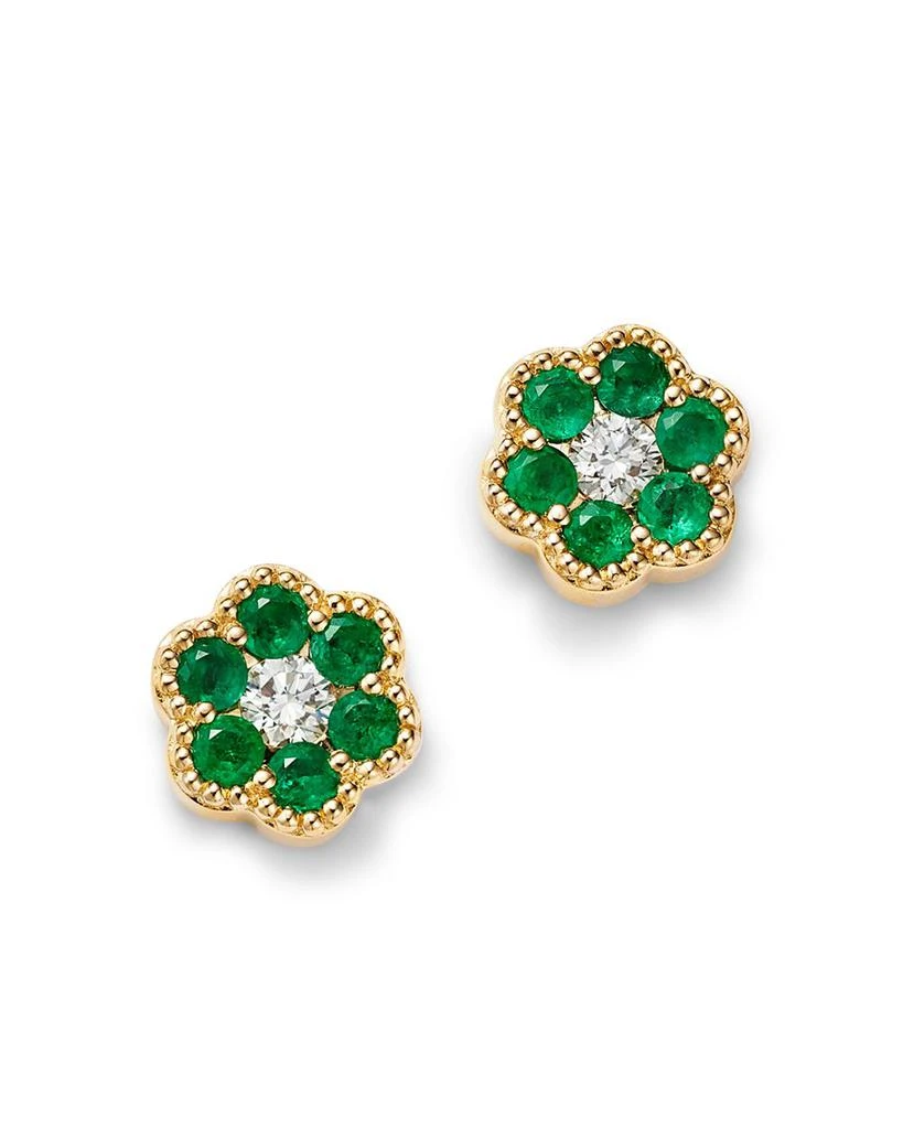 Bloomingdale's Fine Collection Emerald & Diamond Flower Stud Earrings in 14K Yellow Gold 1