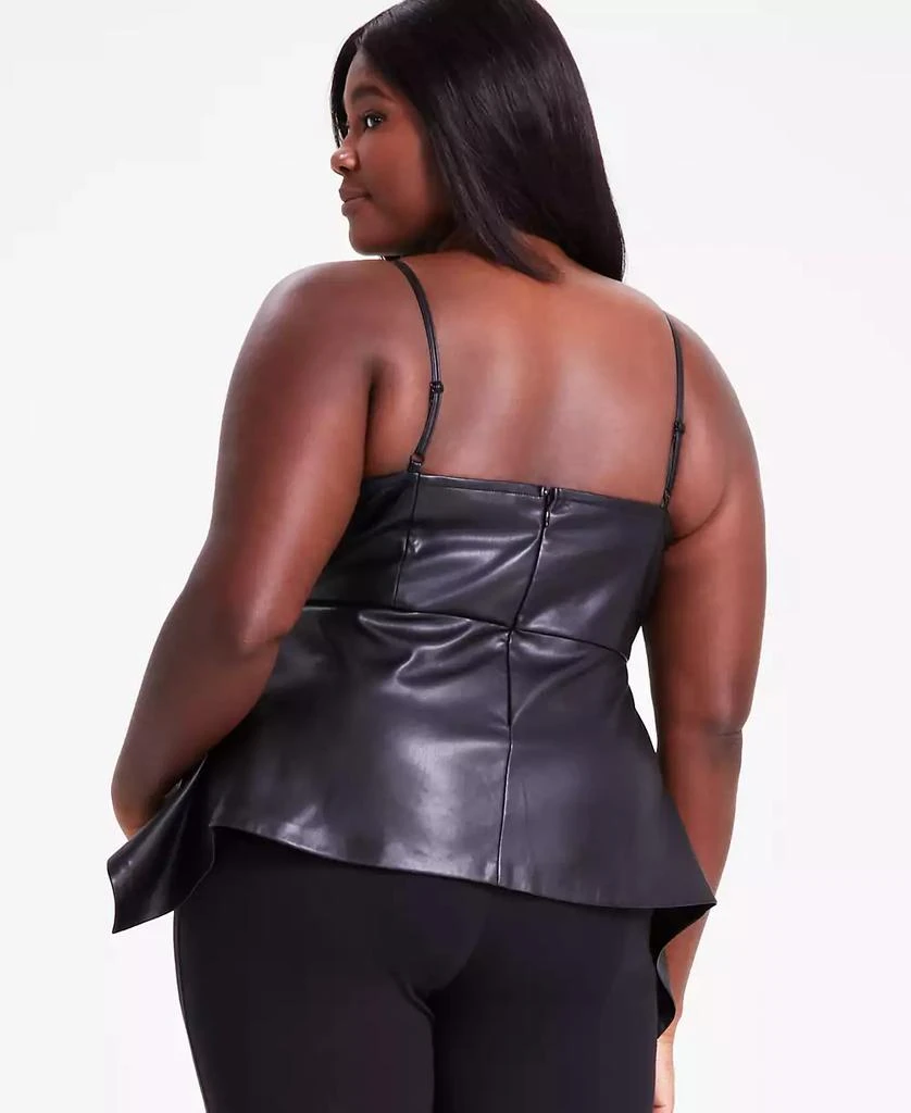 Bar III Trendy Plus Size Faux-Leather Peplum Top, Exclusively at Macy's 4