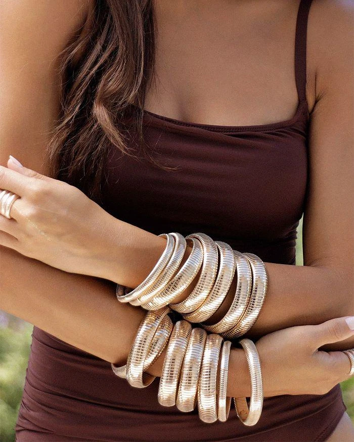 Ettika Jewelry Golden Hour Stretch Bracelets in 18K Gold Plated or Rhodium Plated, Set of 3 4