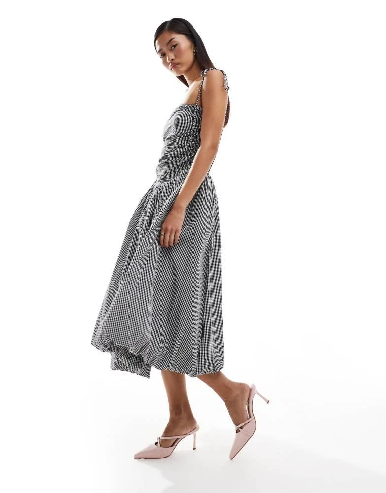 Amy Lynn Amy Lynn Alexa shoulder tie midi dress in mono gingham 1