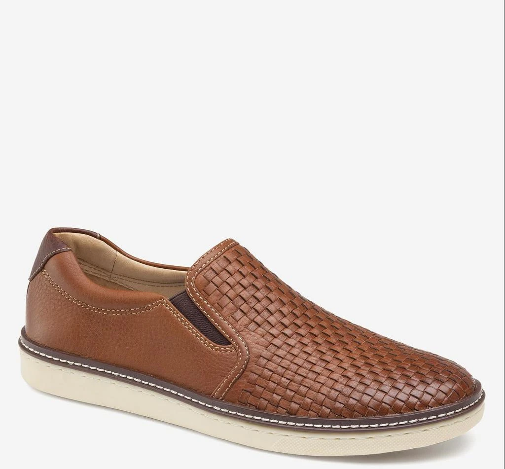 Johnston & Murphy Men Mcguffey Woven Slip-On Shoes In Tan Full Grain 1