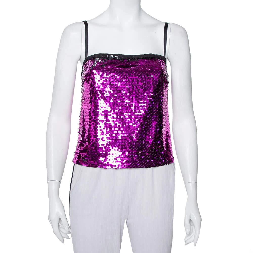 Dolce & Gabbana Dolce & Gabbana Fuschia Pink Sequin Paillette Embellished Camisole Top S 1
