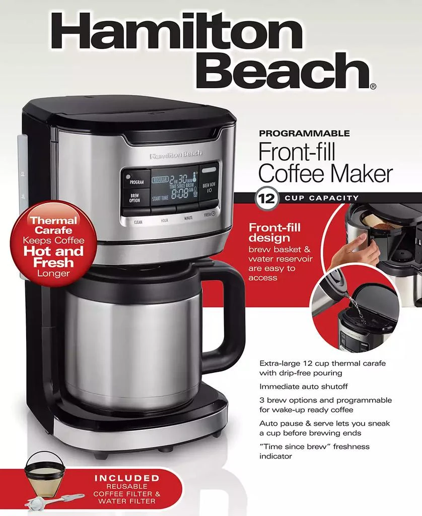 Hamilton Beach Front Fill 12 Cup Programmable Coffee Maker with Thermal Carafe - 46391 9