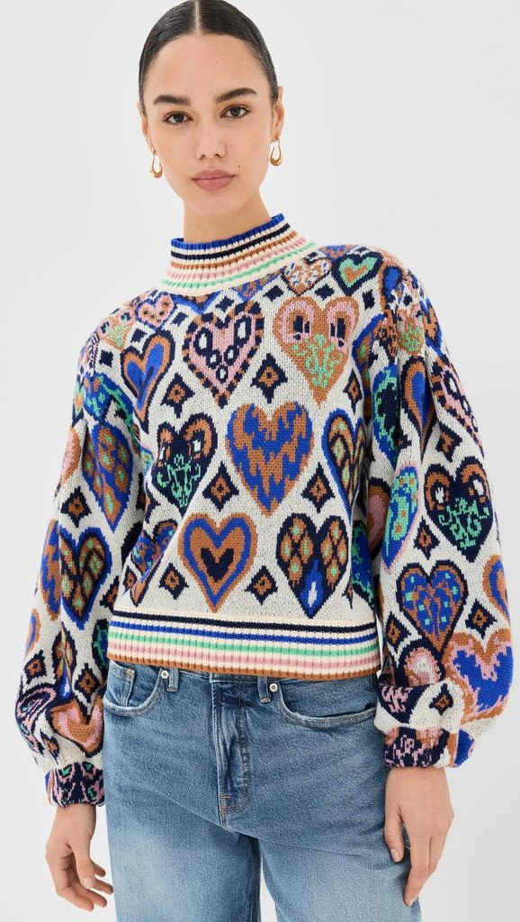 Farm Rio Hearts Ikat Cream Knit Sweater 1
