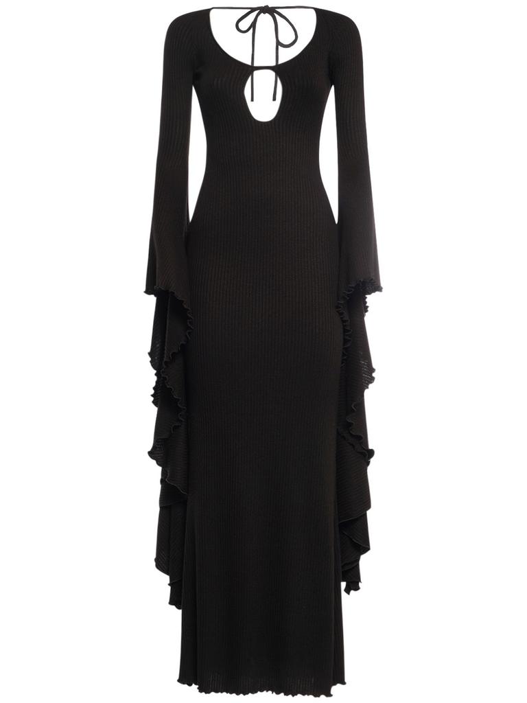 GIUSEPPE DI MORABITO Ribbed Viscose Maxi Sleeve Long Dress