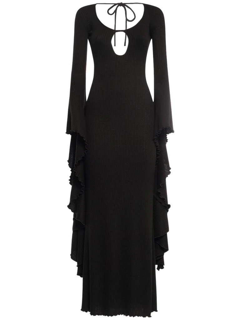 GIUSEPPE DI MORABITO Ribbed Viscose Maxi Sleeve Long Dress 1