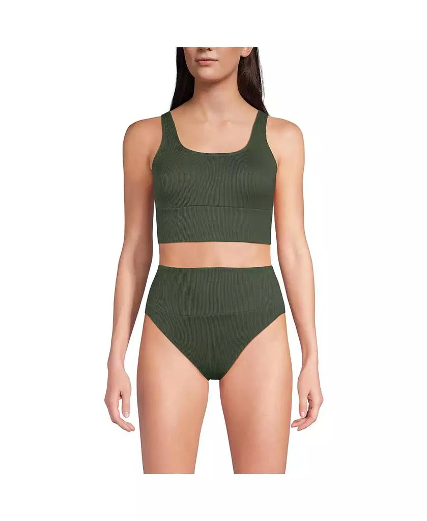Lands' End Women's Tugless Ribbed Midkini and High Waisted Bottom Swimsuit Set