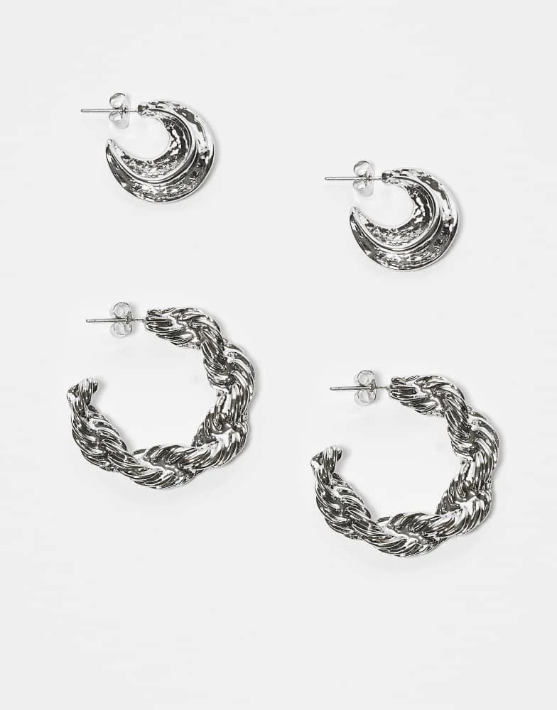 JJXX JJXX 2 pack multi design earrings in silver