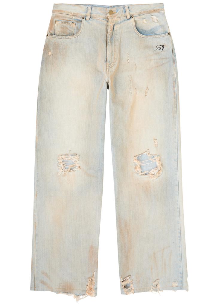 Warren Lotas Distressed printed wide-leg jeans