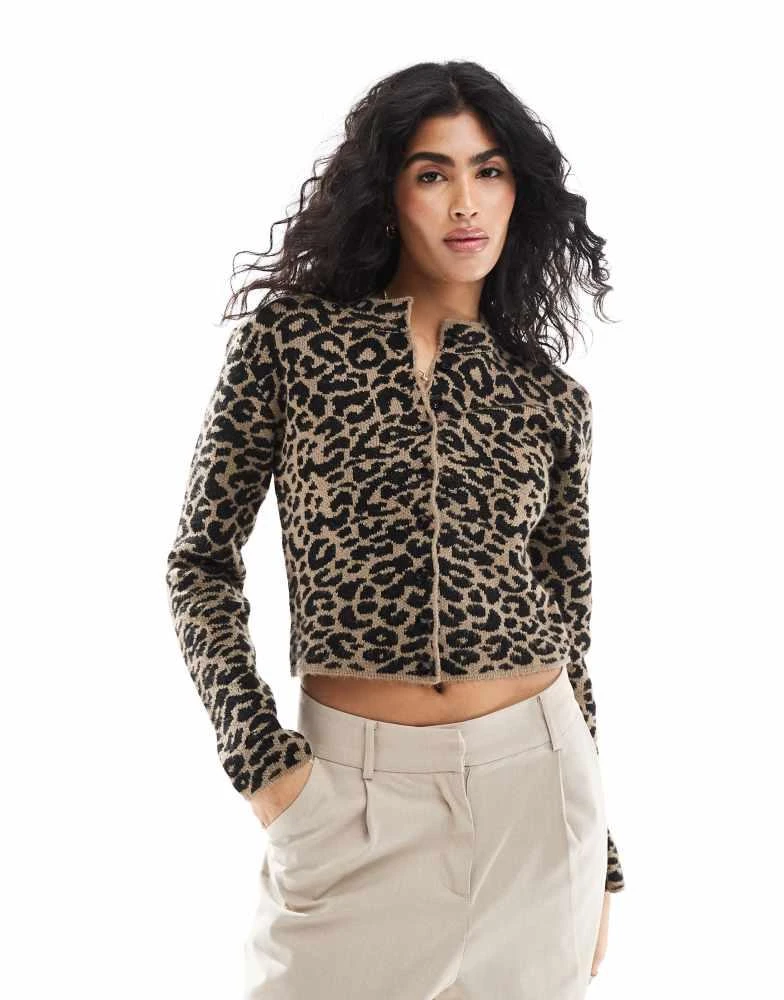 ASOS ASOS DESIGN crew neck cardigan in leopard print 1