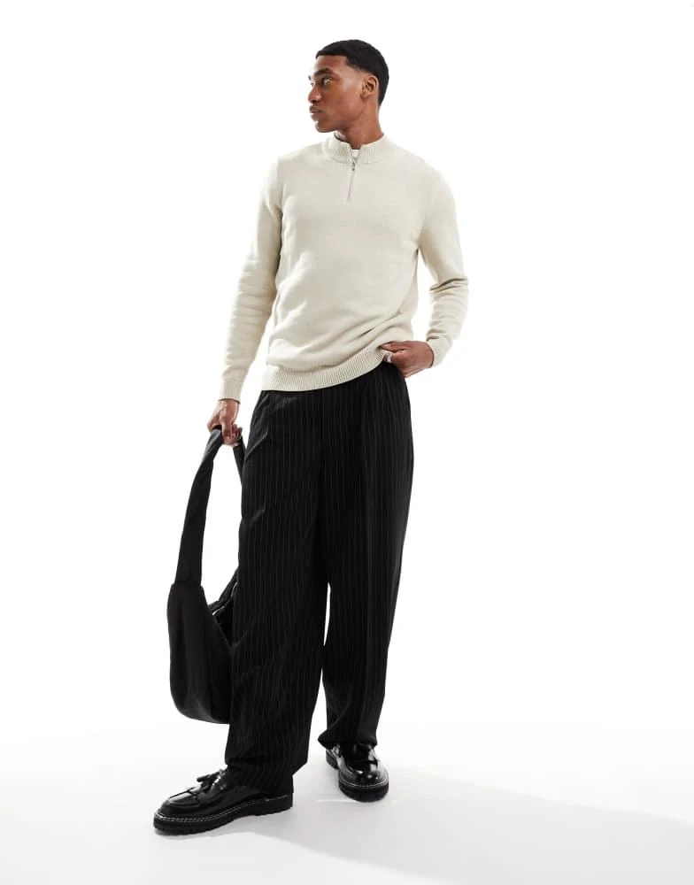 ASOS ASOS DESIGN midweight knitted quarter zip jumper in oatmeal 4