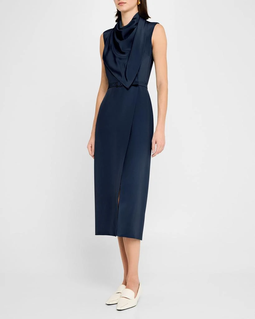ADAM LIPPES Scarf Drape Silk Crepe Midi Dress With Belt 4