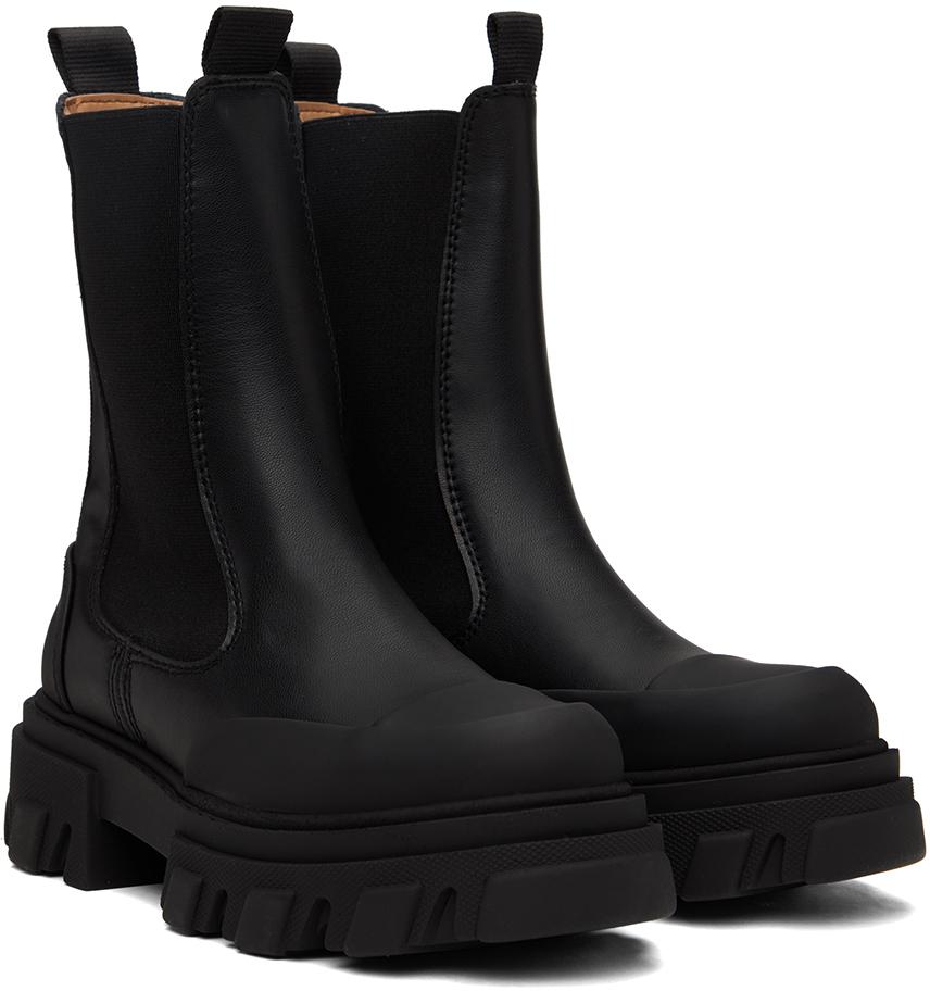 〈GANNI〉ブラック Stitch Cleated ロング チェルシーブーツ GANNI Cleated Mid Chelsea Boots Black Stitch | Shopbop