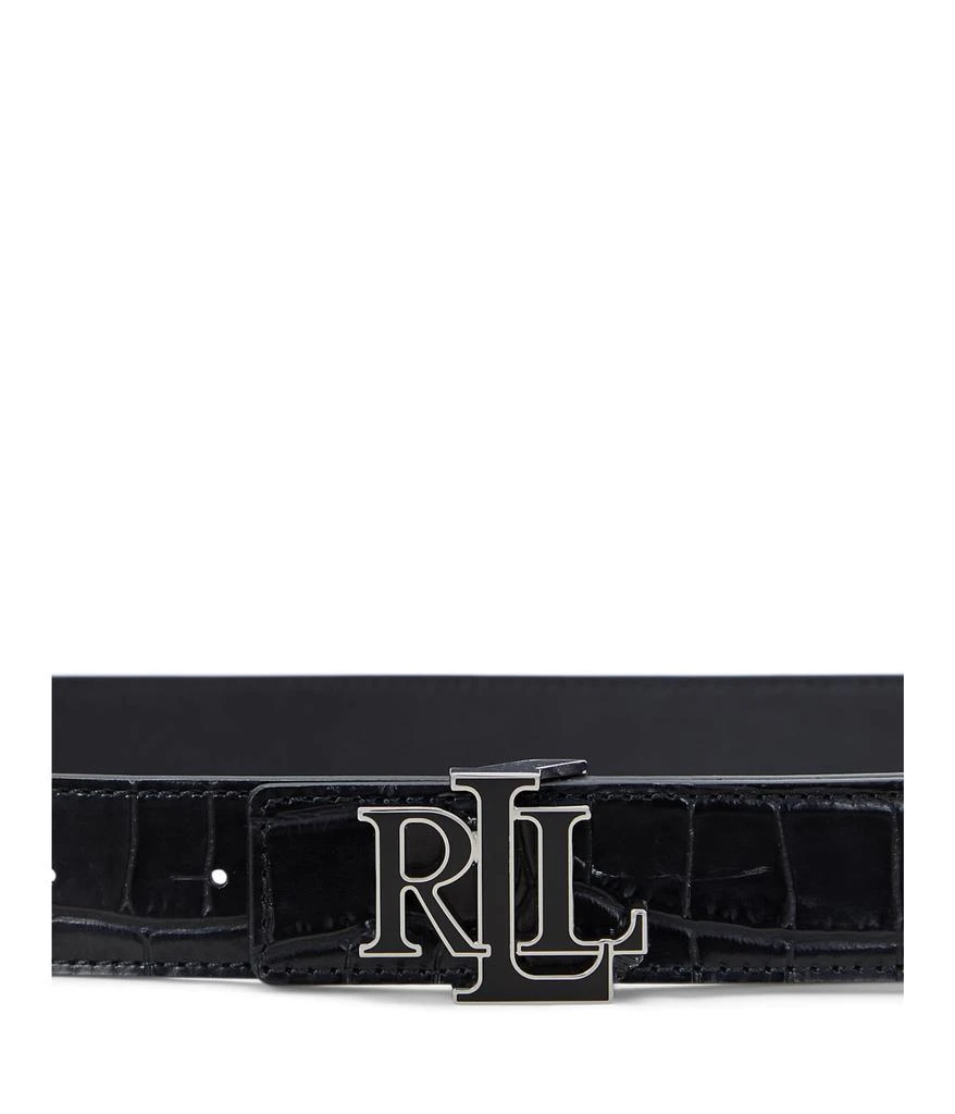 Ralph Lauren Alligator patent leather belt reversible Logo Reversible Crocodile-Embossed Belt – On Sale Now with  main image 3