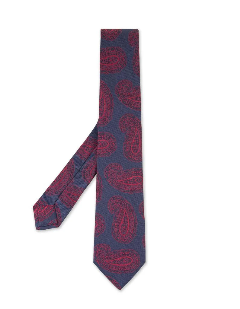 Kiton Dark Blue Tie With Red Cashmere Pattern 1