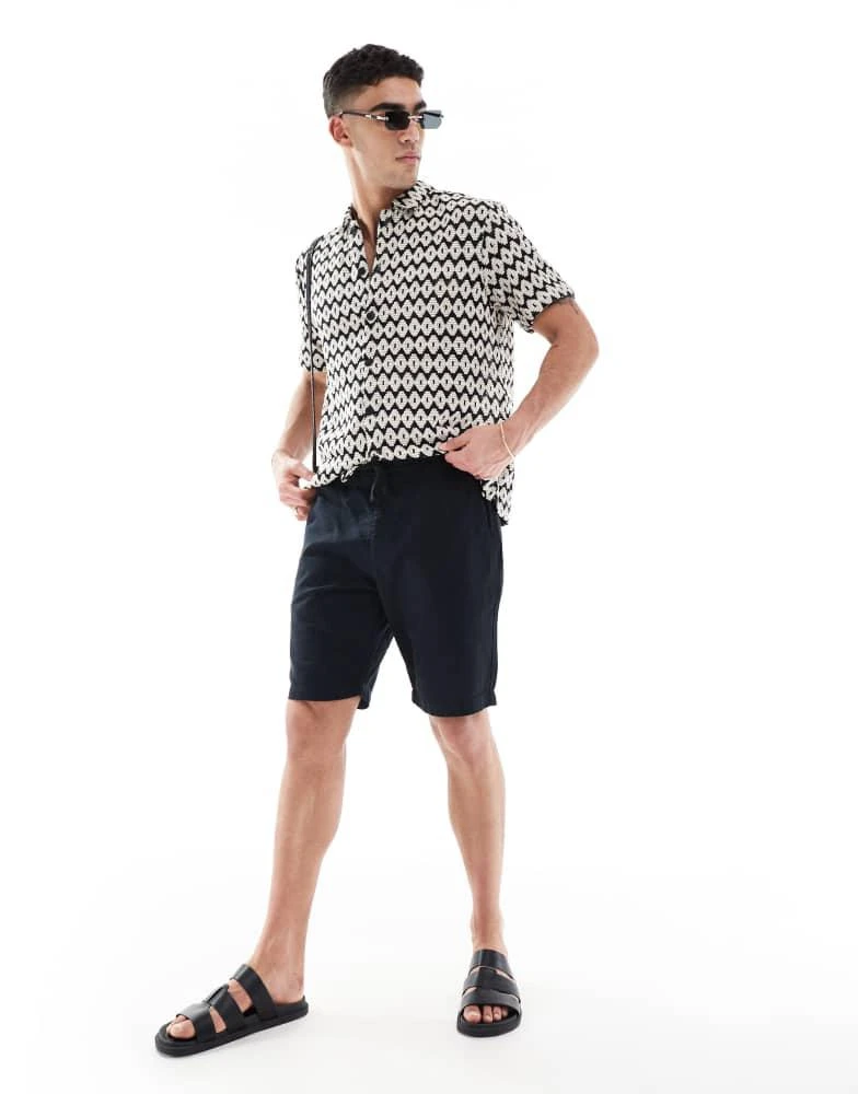 French Connection Mens French Connection linen drawstring shorts in navy 1