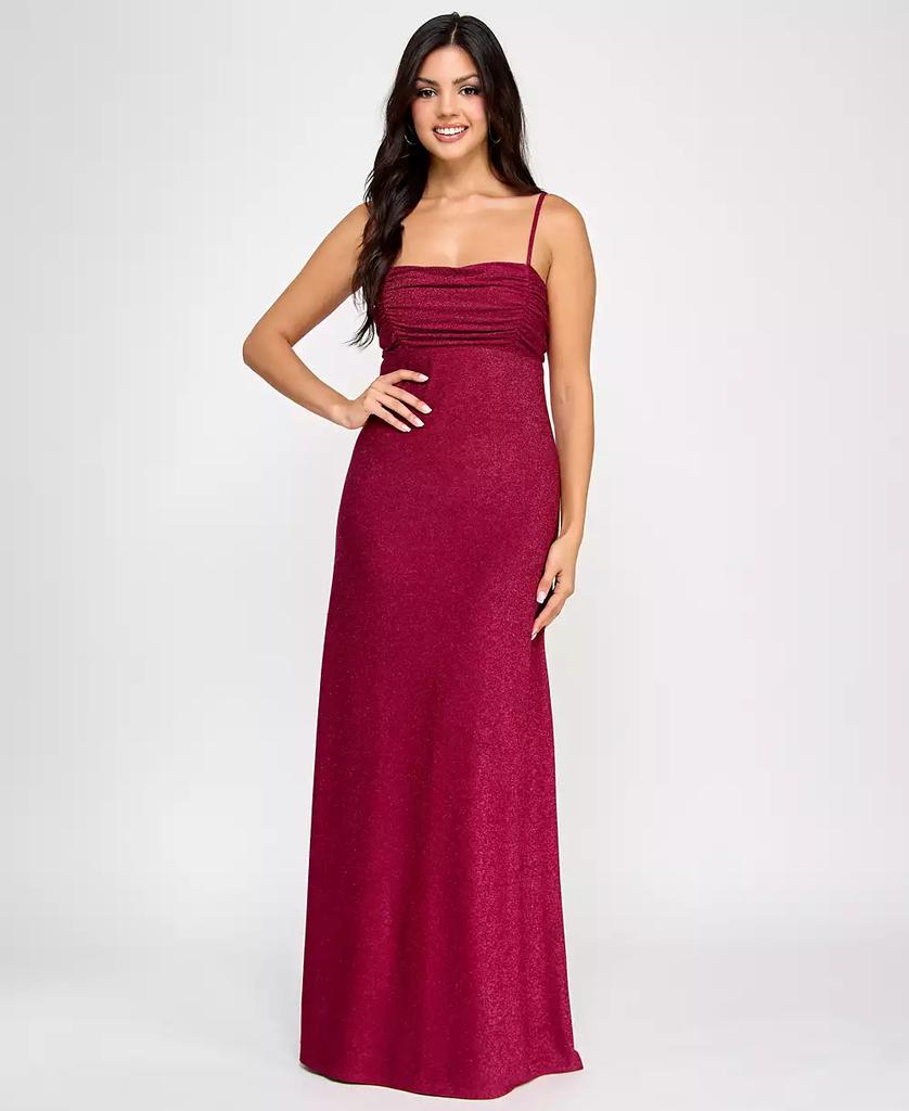 Jump Juniors' Glitter Tie-Back Pleated-Neck Gown, Created for Macy's