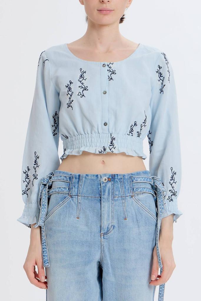 Something Navy Something Navy - Cropped Embroidered Long Sleeve Top