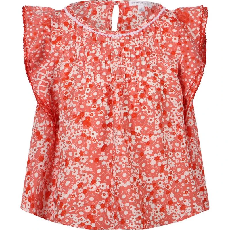 Poupette St Barth Ruffled floral top in red 1