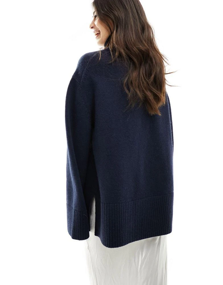 & Other Stories & Other Stories merino wool and cotton blend high neck oversize jumper in dark blue 3