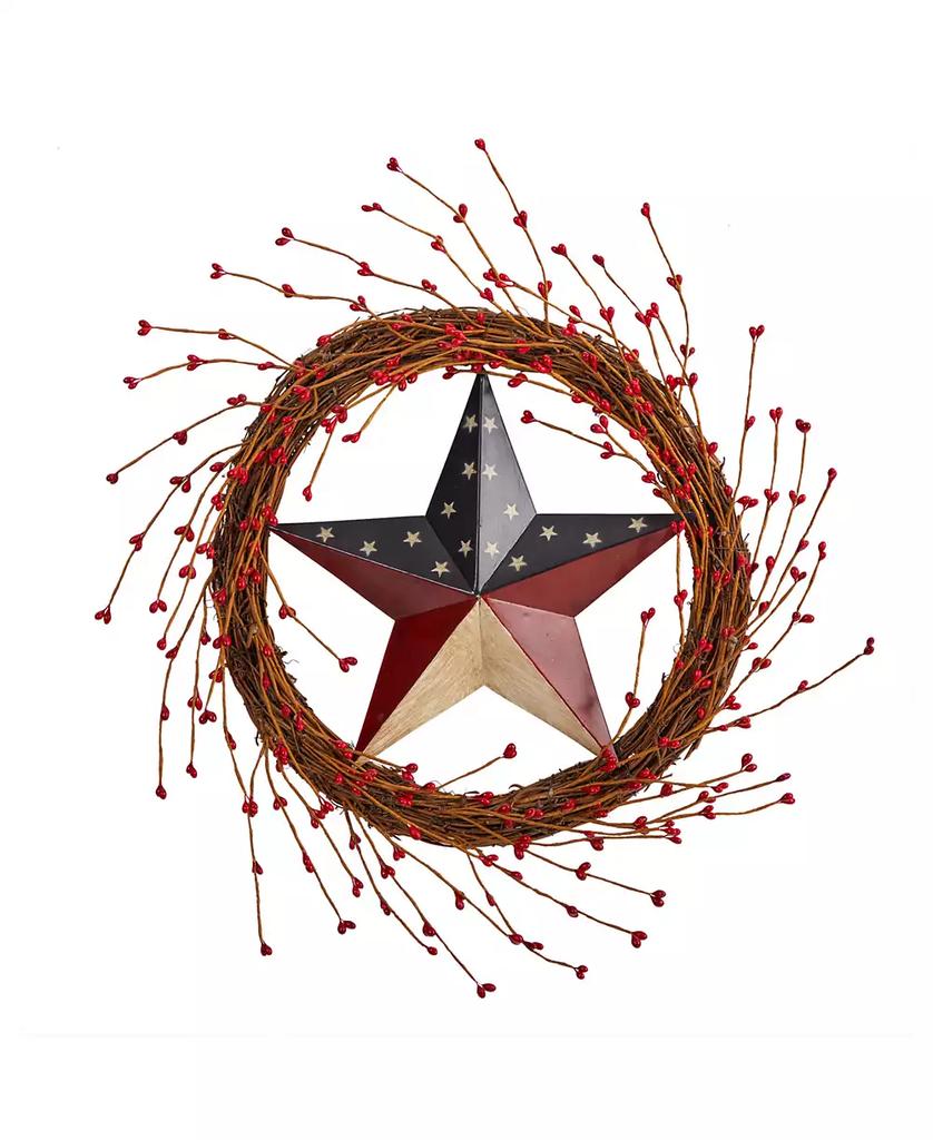 NEARLY NATURAL 20" Americana Patriotic Star Wreath