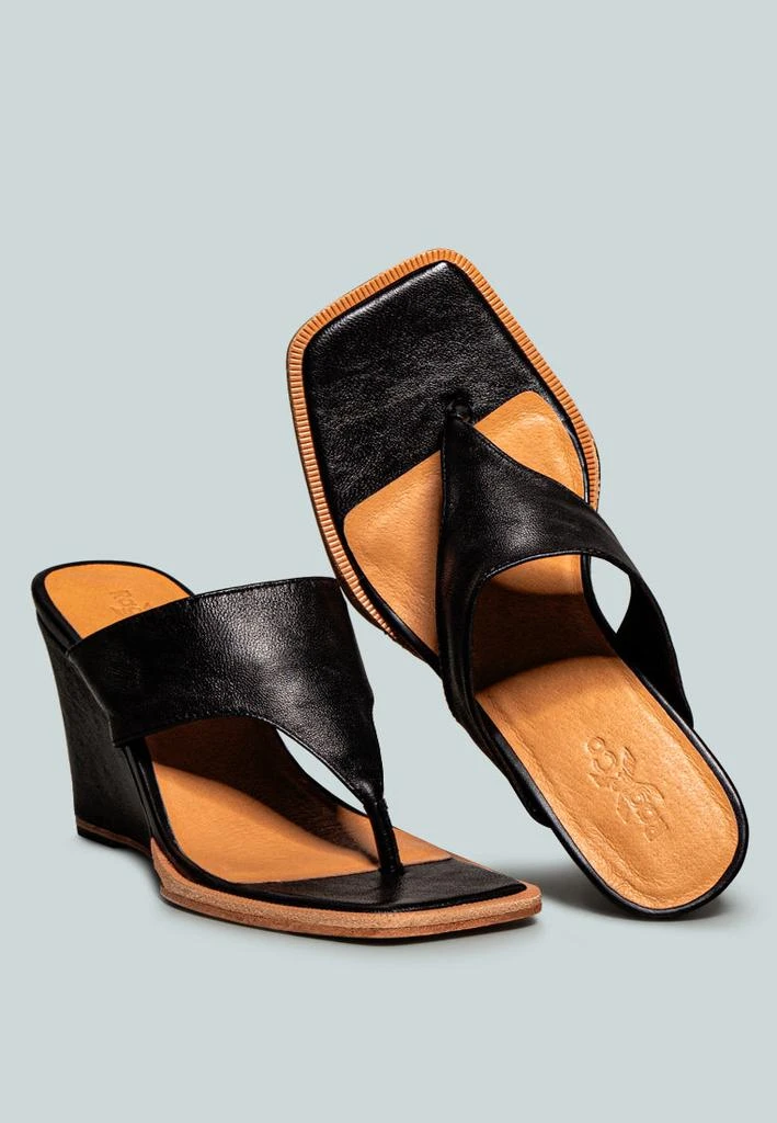 Rag & Co X ONASSIS Black Thong Wedge Sandals 2