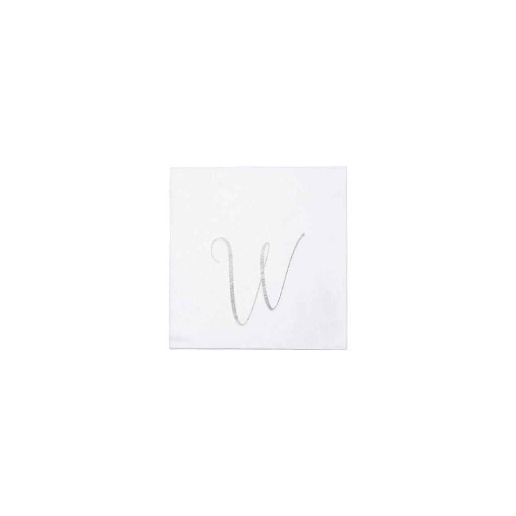 VIETRI Papersoft Napkins Silver Monogram Cocktail Napkins - W (Pack of 20)
