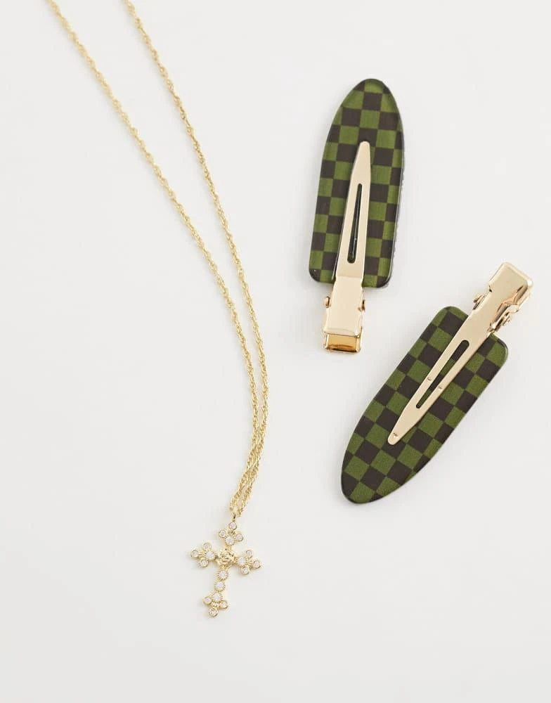 ASOS ASOS DESIGN rose centre cross pendant necklace with crystals in gold 2