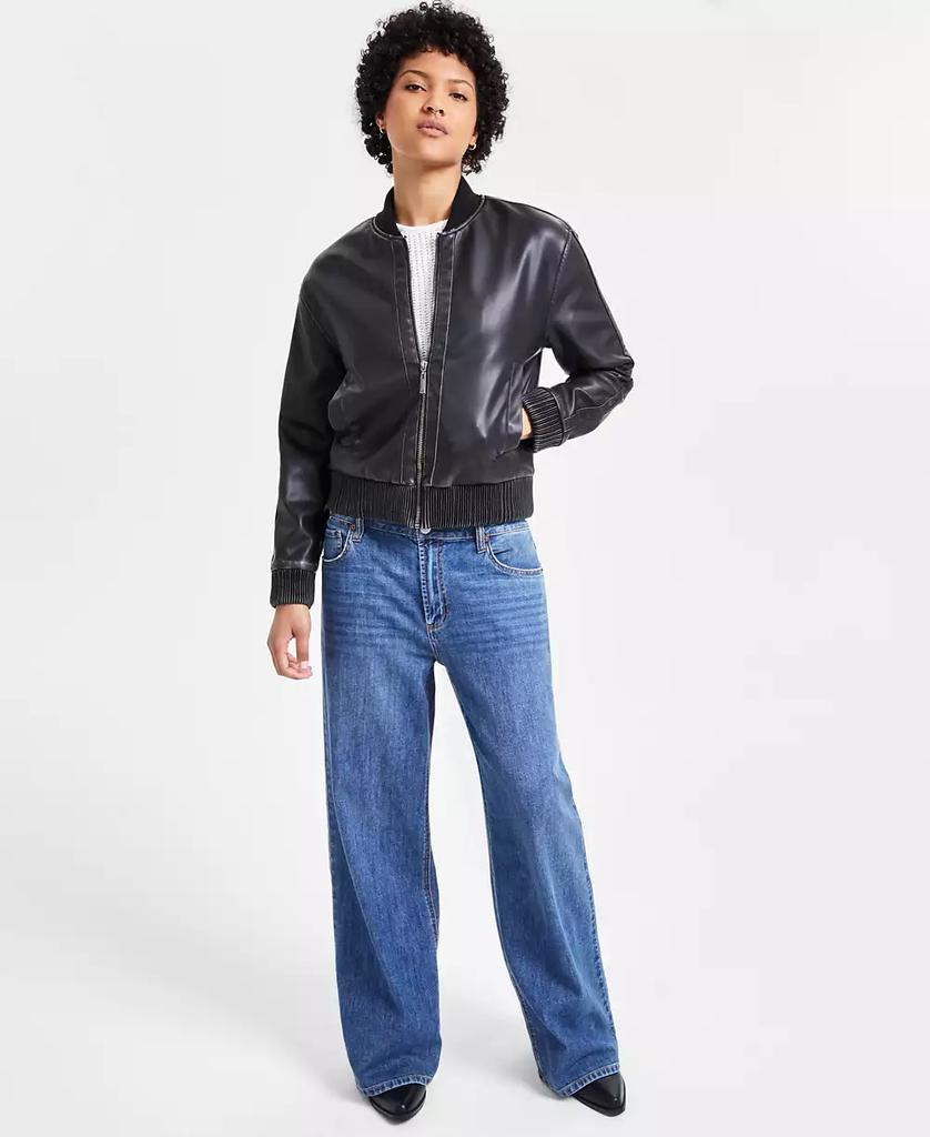 Jou Jou Juniors' Distressed Faux-Leather Bomber Jacket, Created for Macy's