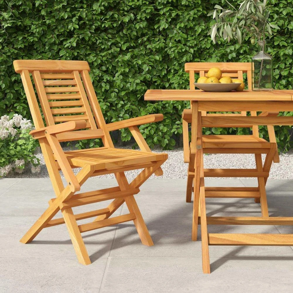 VidaXL Folding Patio Chairs 2 pcs 22"x24.8"x35.4" Solid Wood Teak
