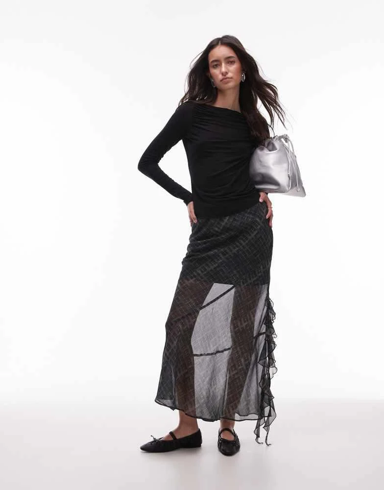 & Other Stories & Other Stories supersoft jersey ruche boat neck top with long sleeves in black 4