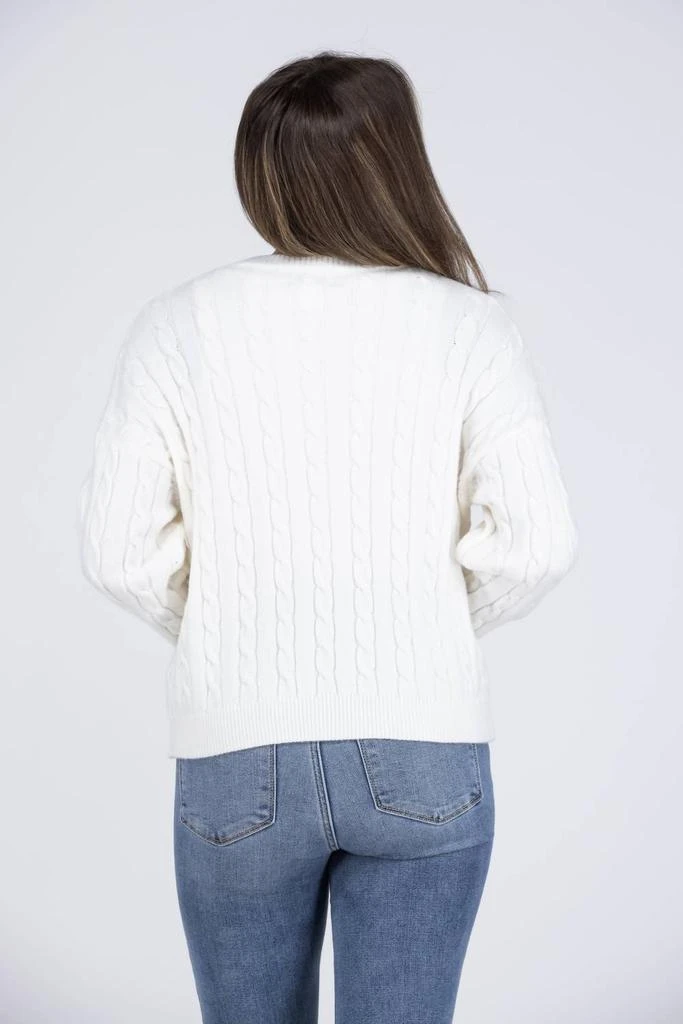 APRICOT Snowy Nights Women's Classic Cable Knit Sweater In White 3