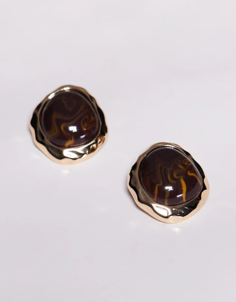 8 Other Reasons 8 Other Reasons brown resin stud earrings in gold 2