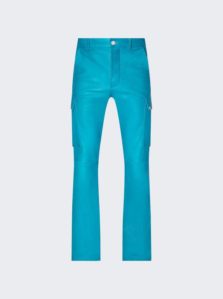 Amiri Leather Cargo Flare Pants Teal Blue