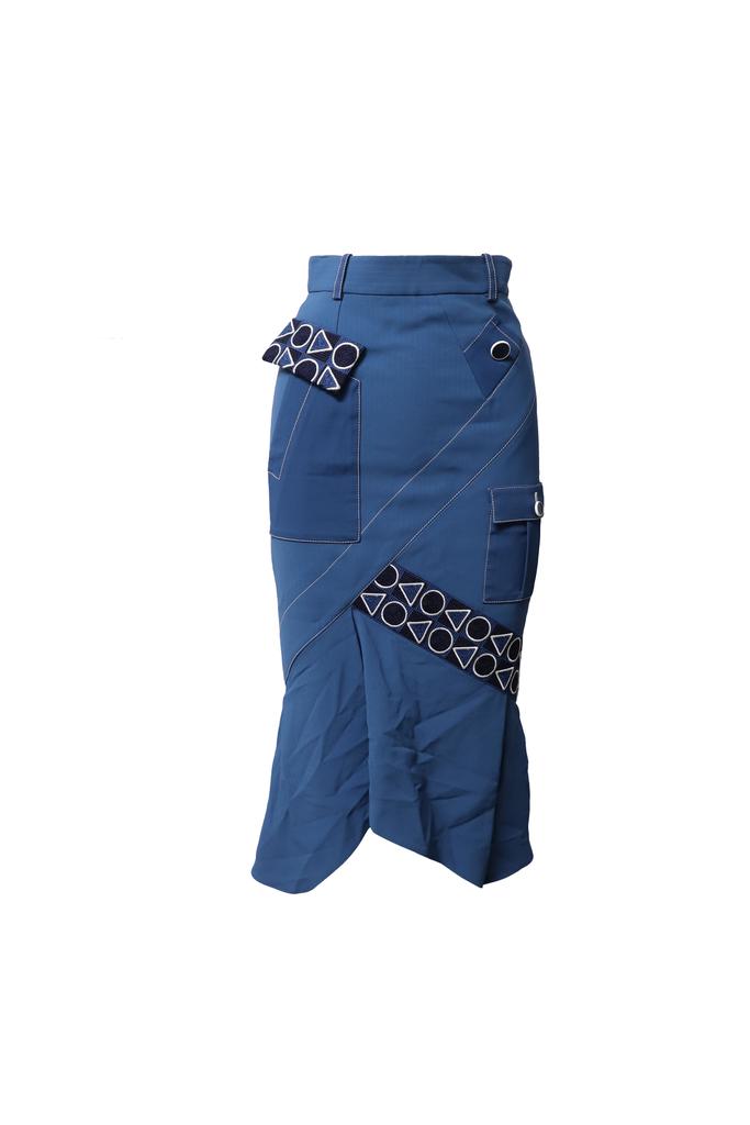 PETER PILOTTO Geometric Skirt in Blue Viscose