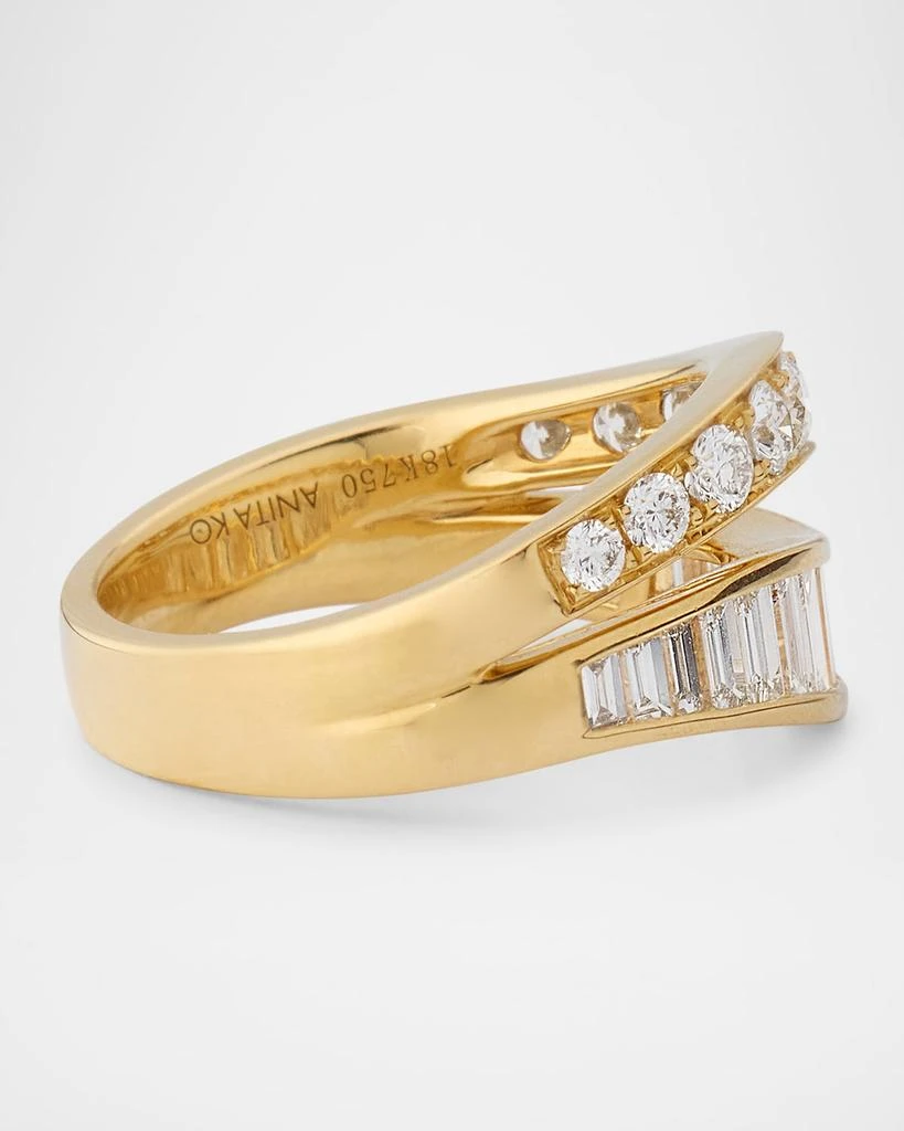 Anita Ko 18K Yellow Gold Baguette and Round Diamond Two-Wave Ring 4