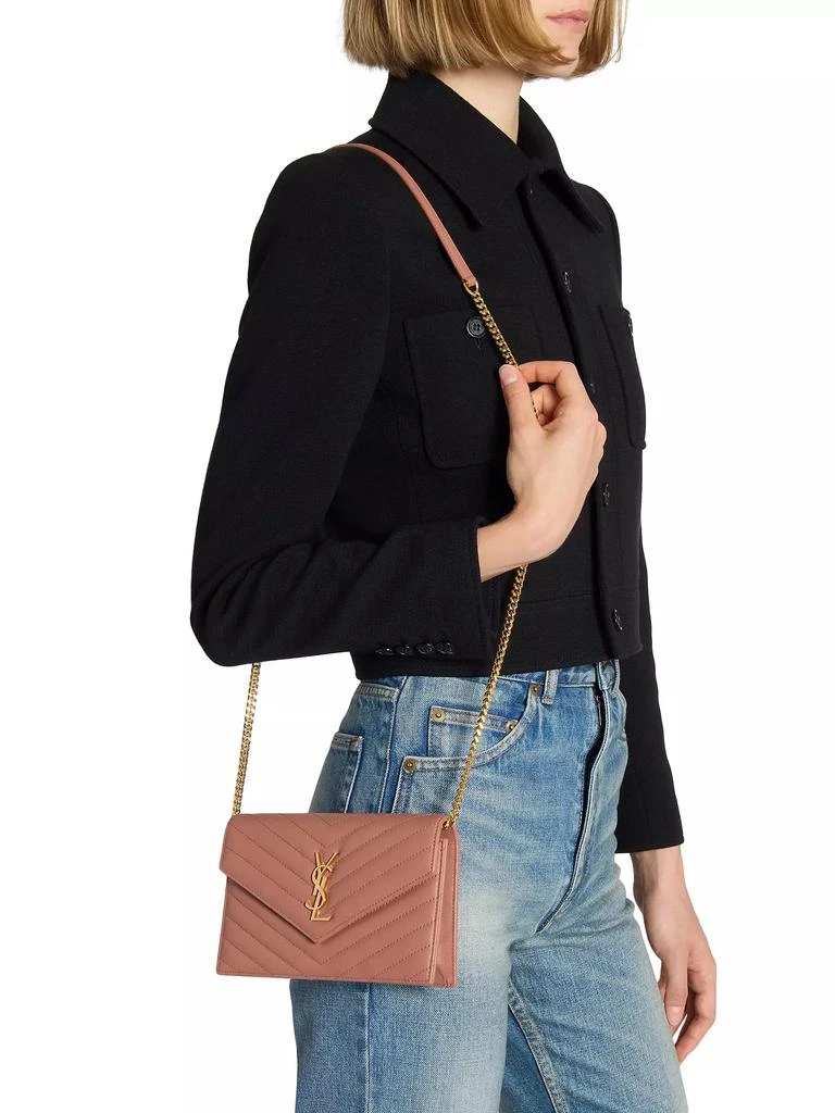 Yves Saint Laurent Cassandre Envelope Chain Wallet in Lambskin 3