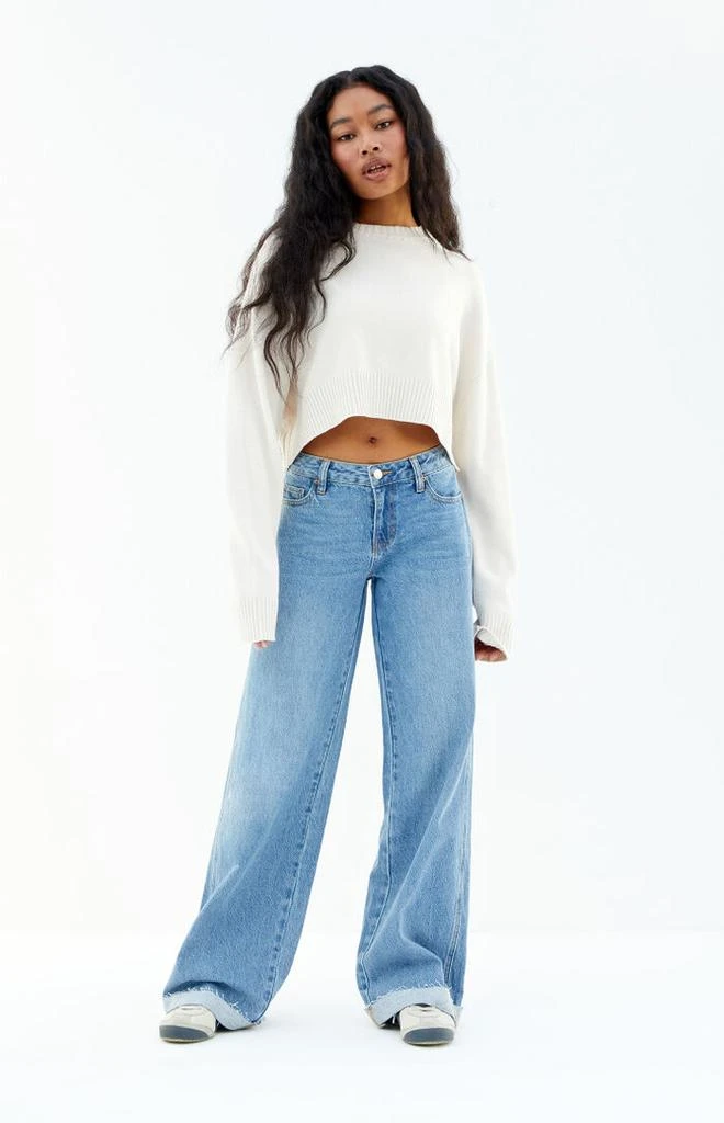 PacSun Casey Medium Indigo Roll Cuff Low Rise Baggy Jeans 1