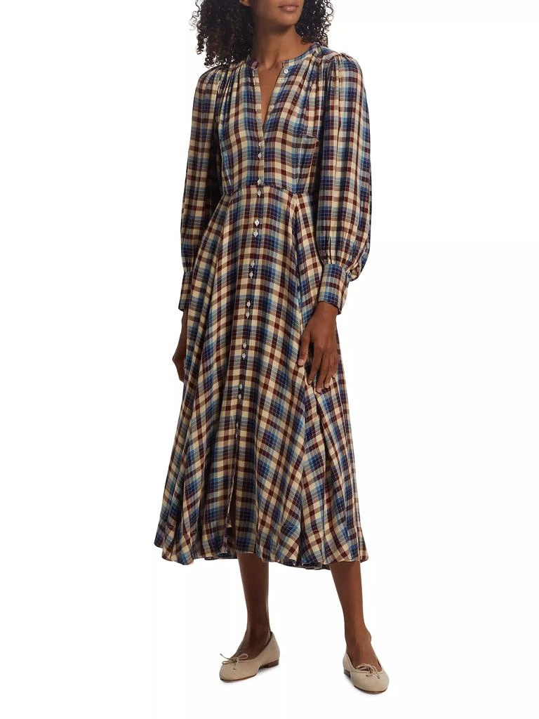 DÔEN Edlynne Plaid Balloon-Sleeve Midi-Dress 3