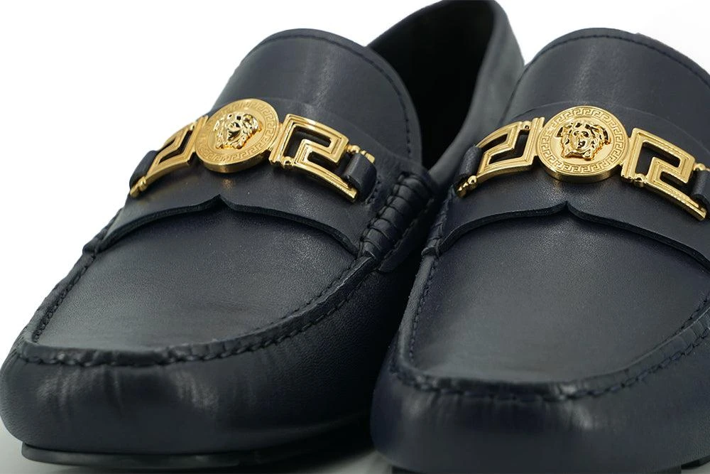 Versace Navy Blue Calf Leather Loafers Shoes – On Sale Now  display picture 1